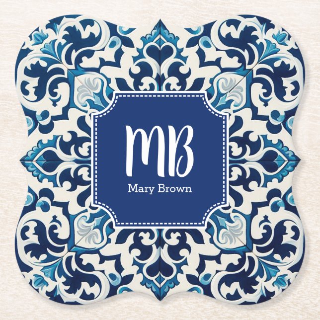 Untersetzer für mit Monogramm Retromuster (Vorderseite)