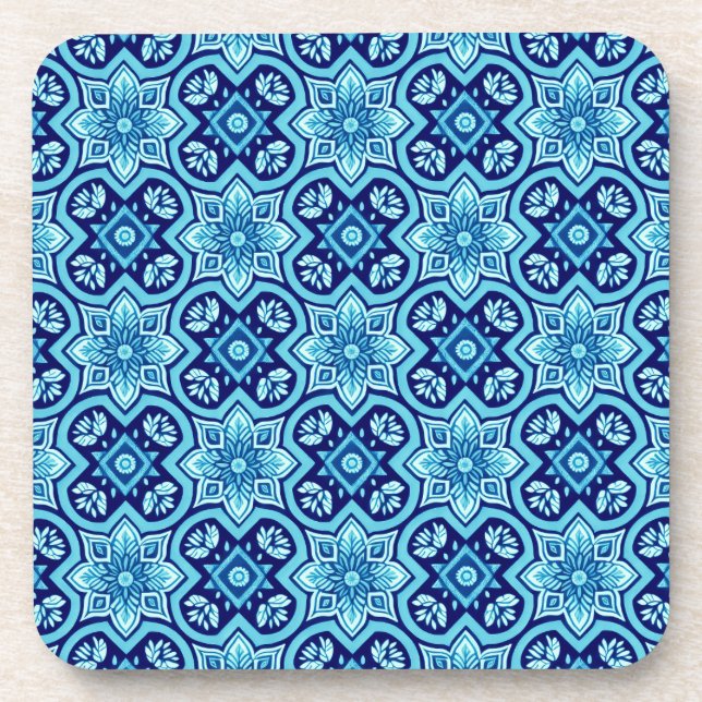 Untersetzer für Vintage Blaue geometrische Muster  (Vorderseite)