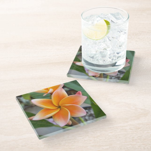 Untersetzer, Glas - Plumeria Glasuntersetzer (Schrägansicht)