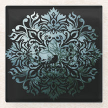 Untersetzer-Glas - sitzender Rabe