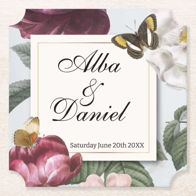 Untersetzer Hochzeit Blütenblume Blume Schmetterli (Vorderseite)