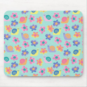 Untersetzer-Mauspad Mädchen Kleine Blumen Schnecke Mousepad