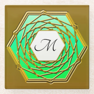 Untersetzer mit goldfarbenem und grünem Hexagon-De