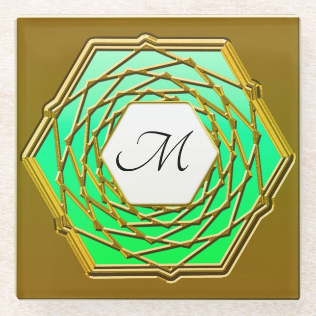 Untersetzer mit goldfarbenem und grünem Hexagon-De (Vorderseite)