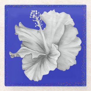 Untersetzer mit Hibiskus auf blauem Hintergrund