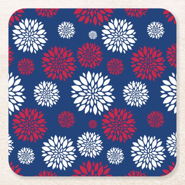 Untersetzer mit roter, weißer und blauer Blume (Vorderseite)