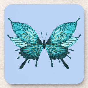 Untersetzer mit Schmetterling in Aquamarin und hel