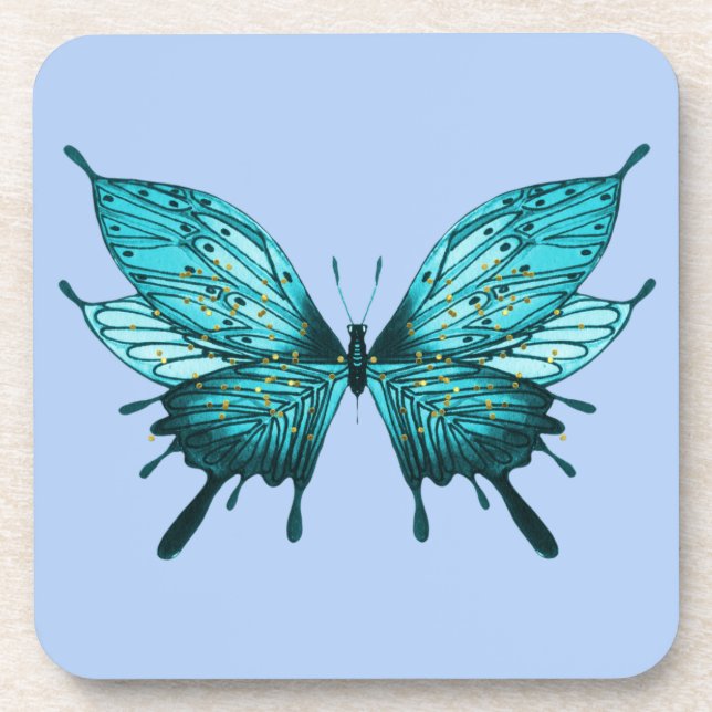 Untersetzer mit Schmetterling in Aquamarin und hel (Vorderseite)