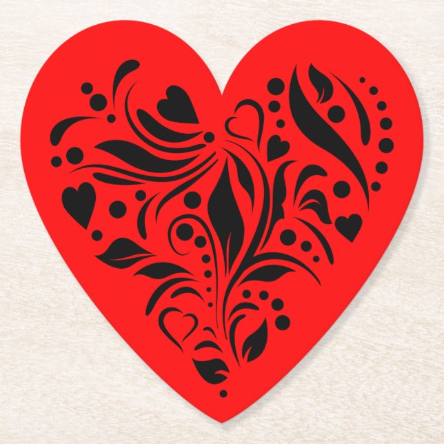 Untersetzer mit Schwarz-Rot-Herzdekor (Vorderseite)