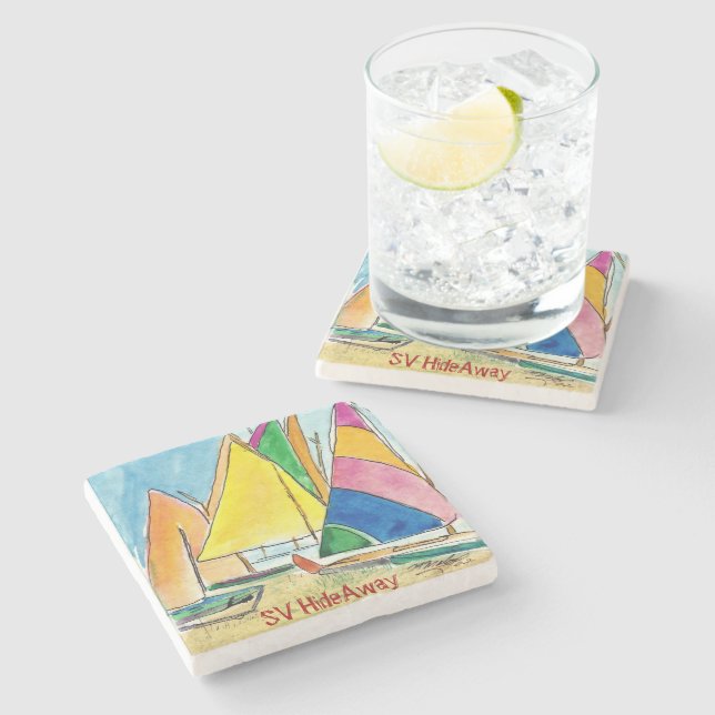 Untersetzer mit Segelbooten Originelle Kunst (Seitenansicht)