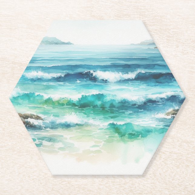 Untersetzer Ocean Waves Beach Aquarellbilder (Vorderseite)