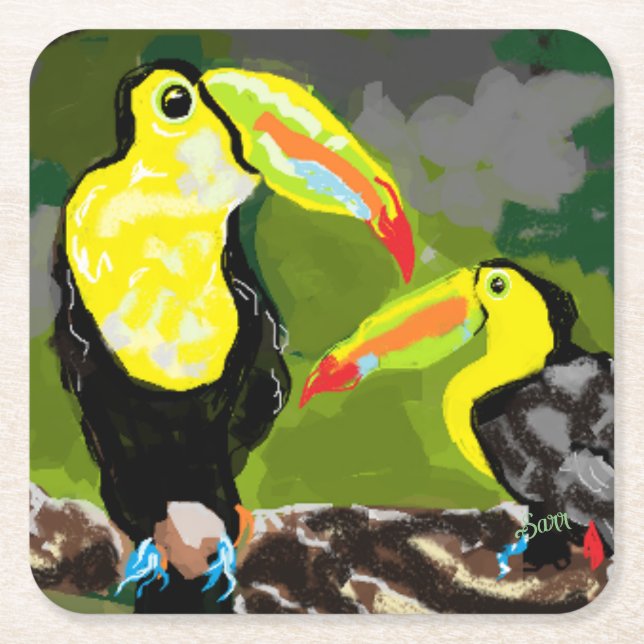 Untersetzer: Paradiesvögel Rechteckiger Pappuntersetzer (Vorderseite)