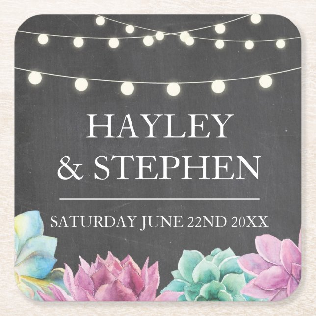 Untersetzer Pastels Succulents Rustikale Hochzeits (Vorderseite)