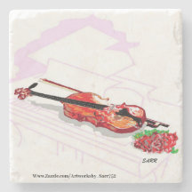 Untersetzer: Piano, Geige mit Rose