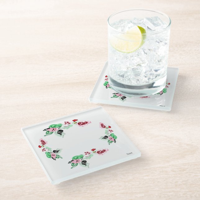 Untersetzer: RINDFLEISCH MIT ROSE Glasuntersetzer (Schrägansicht)