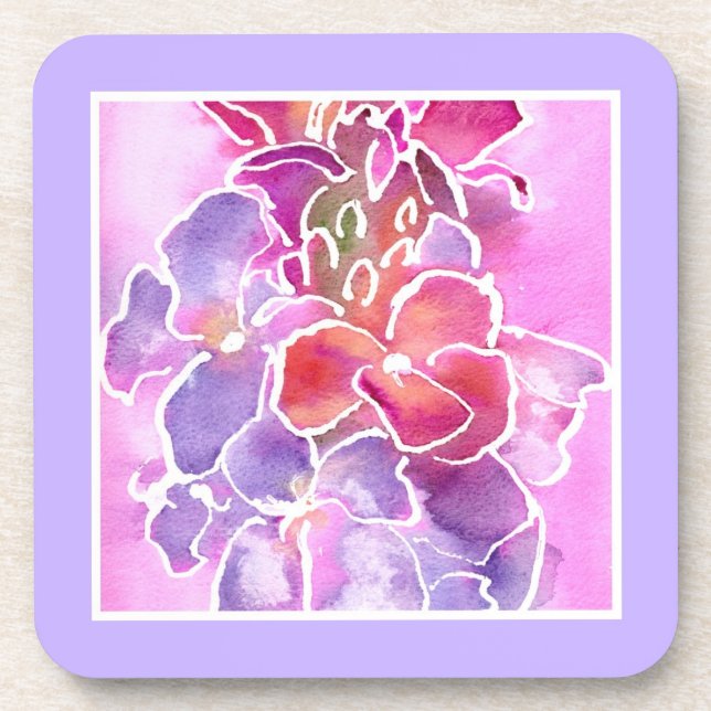 Untersetzer, Rosa, Mauve, Blaue Blumen Untersetzer (Vorderseite)