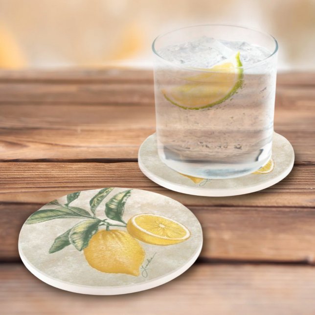 Untersetzer Rustikal Etched Vintage Zitronen (Vintage Lemons Artisan Coasters for Entertaining or Shower Favors)