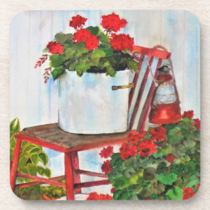 Untersetzer Set 6 Cork Backed Summer Geraniums