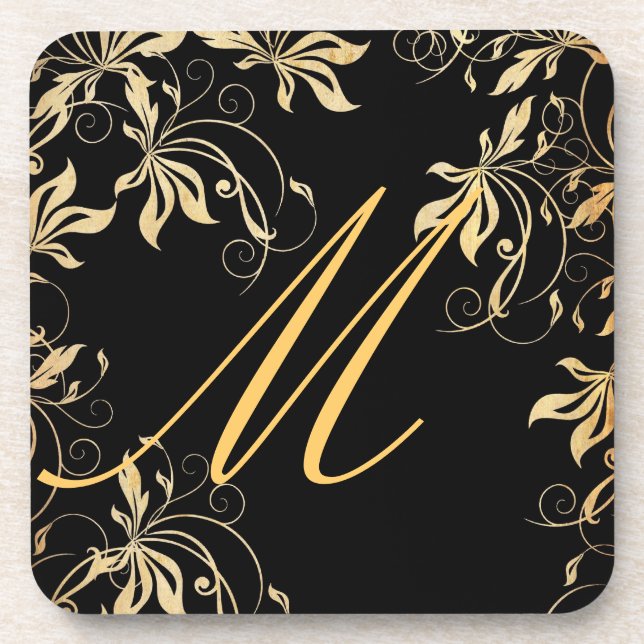 Untersetzer-Set - goldenes Eleganz-Monogramm Untersetzer (Vorderseite)