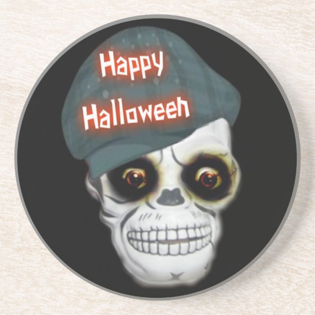 Untersetzer Skeleton Head Happy Halloween (Vorne)