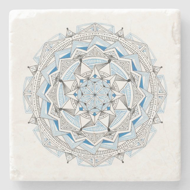 UNTERSETZER Stone Marble w/Mandala Design Blau/Sch (Vorderseite)