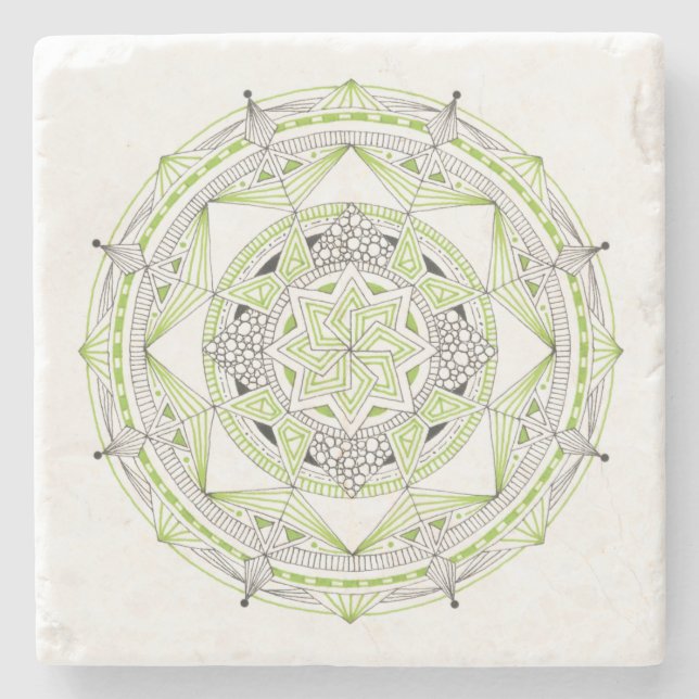 UNTERSETZER Stone Marble w/ Mandala Design Green (Vorderseite)