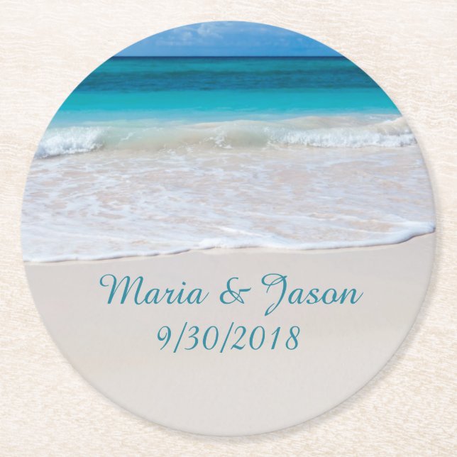 Untersetzer von White Sandy Beach Wedding Paper (Vorderseite)