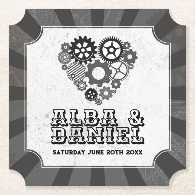 Untersetzer Wedding Steampunk Wedding Hearts Cogs (Vorderseite)