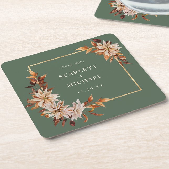 Untersetzer zum Grünbuch "Zukunft des Herbstes" (Elegant Sage Green Autumn Leaves Paper Coaster by Painted Paperie
)