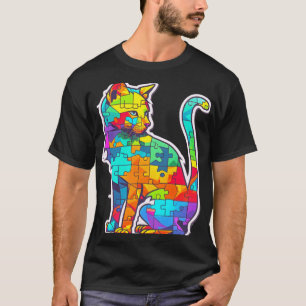 Unterstütze Autismus-Bewusstsein Bunte Katze T-Shirt