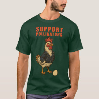 Unterstütze Bestäuber Cooler Hahn in Ledermantel T-Shirt