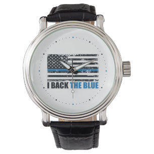 Unterstütze das dünne blaue Band USA-Flagge MAGA W Armbanduhr