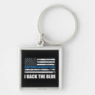 Unterstütze das dünne blaue Band USA-Flagge MAGA W Schlüsselanhänger