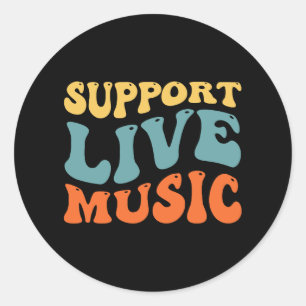 Unterstütze Live-Musik - Retro-Typografie-Band Mer Runder Aufkleber