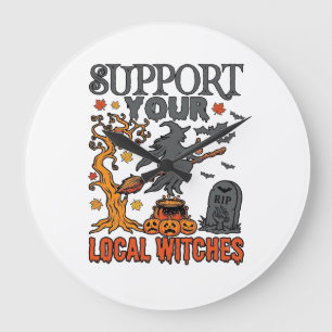 Unterstütze lokale Hexen Halloween Hexenkessel Kür Große Wanduhr