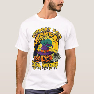 Unterstütze lokale Hexen Halloween Katze Hexenhut T-Shirt