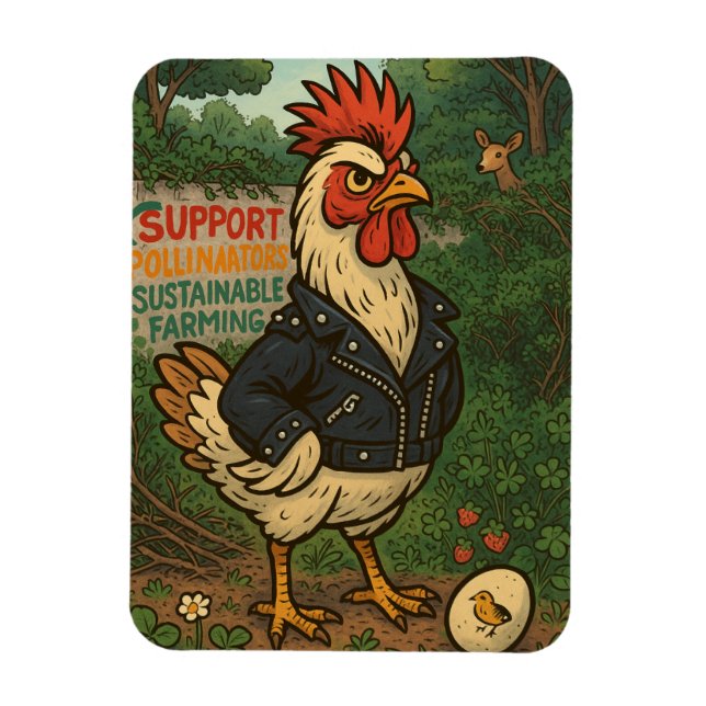 Unterstütze Polinators Cool Rooster in Lederjacke Magnet (Vertikal)