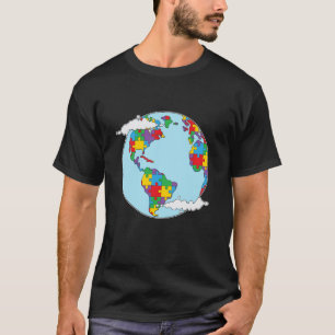 Unterstütze Stolz Autismus-Bewusstsein Weltkarte P T-Shirt