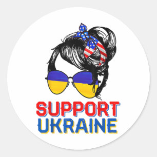 Unterstütze Ukraine-Shirt Frau Flagge Amerikanisch Runder Aufkleber