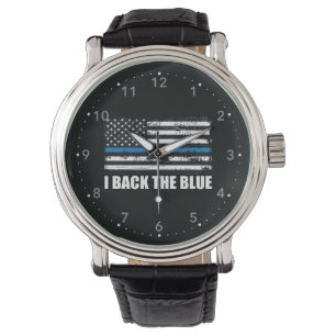 Unterstützen Sie die blaue dünne blaue Linie Armbanduhr