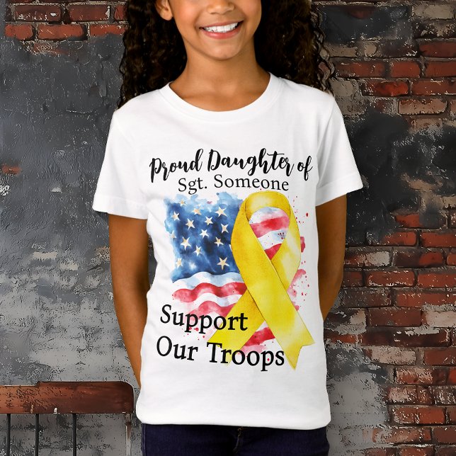 Unterstützen Sie unsere Troops Yellow Awareness Ri T-Shirt (Support Our Troops.  Proud Daughter of... Girl's T-shirt.)