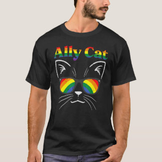 Unterstützende Katzen-Sonnenbrille Gay Regenbogen  T-Shirt