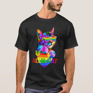 Unterstützer-Katze Regenbogenflagge Herz Für Lgbt  T-Shirt