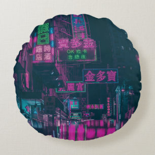 UNTERSTÜTZTE NEON-LIGHT-SIGNAGE AUF DER STRASSE WÄ RUNDES KISSEN