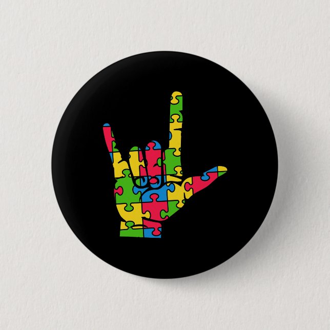 Unterstützung der Autismus-Liebe-Zeichensprache Button (Vorderseite)