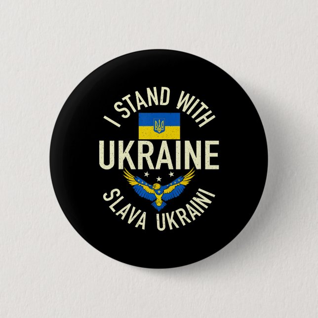 Unterstützung der Ukraine ich stehe mit der Ukrain Button (Vorderseite)