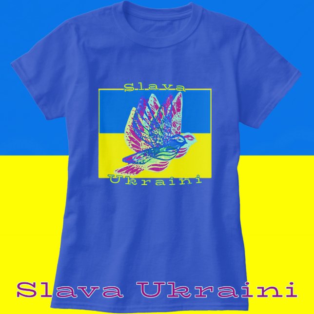 Unterstützung der Ukraine Slava Ukraini Friedenstr T-Shirt (Glory to Ukraine Peace Dove shirt available with color choices.)
