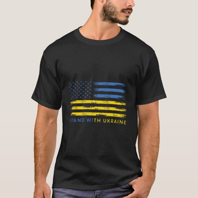 Unterstützung der ukrainischen amerikanischen Flag T-Shirt (Vorderseite)