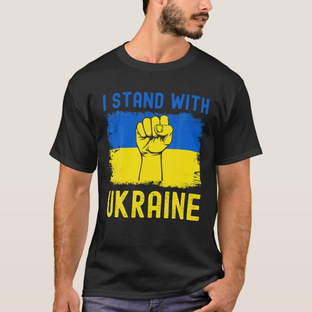 Unterstützung der ukrainischen Flagge Ich stehe mi T-Shirt (Vorderseite)