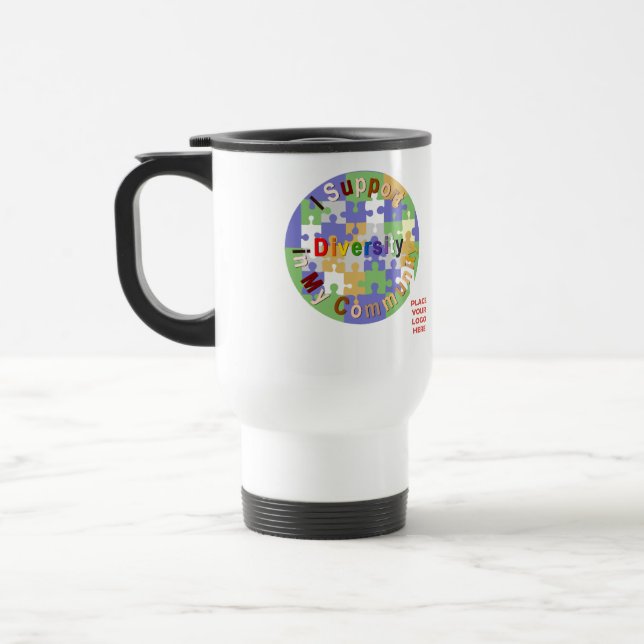 Unterstützung der White Travel Mug des Community-D Reisebecher (Links)